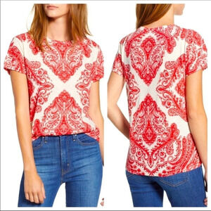 Lucky Brand Bandana Print Red Tee Shirt Top Blouse